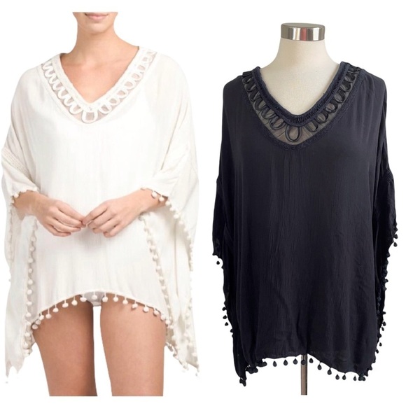 ELLA MOSS Black Pom Pom Swim Suit Cover-up size M/L - Picture 11 of 11